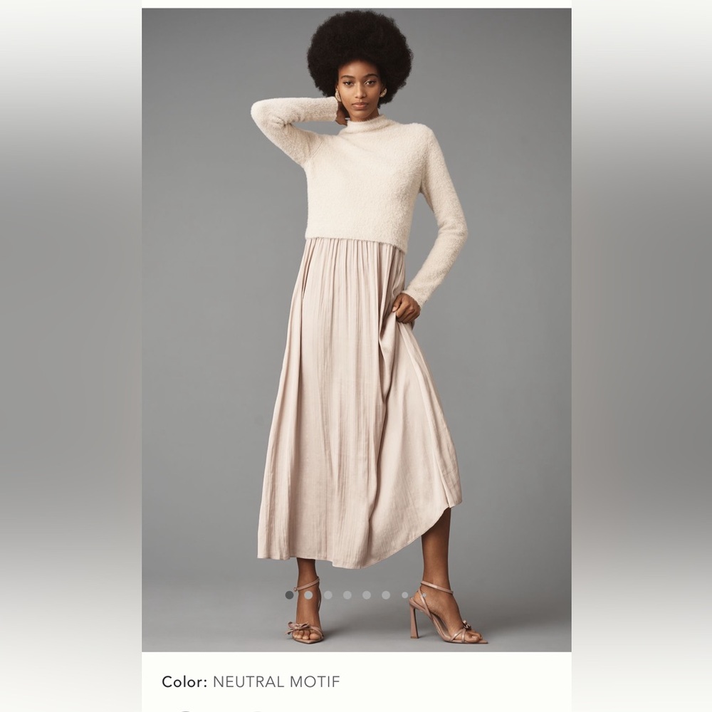 Anthropologie Thea Long-Sleeve Eyelash Twofer Sweater Dress